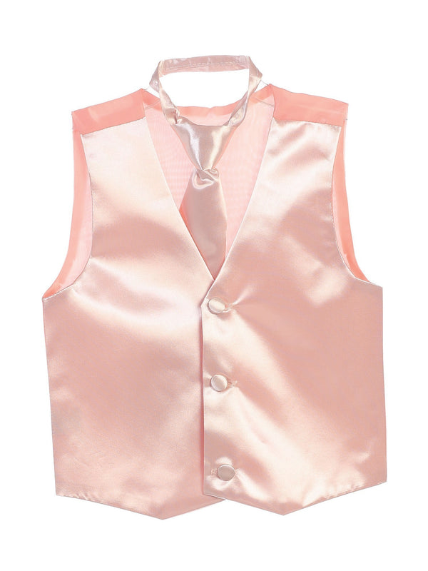 Tip Top Kids Little Boys Blush Three Button Satin Vest Tie 2 Pc Set 2-6 - SophiasStyle.com
